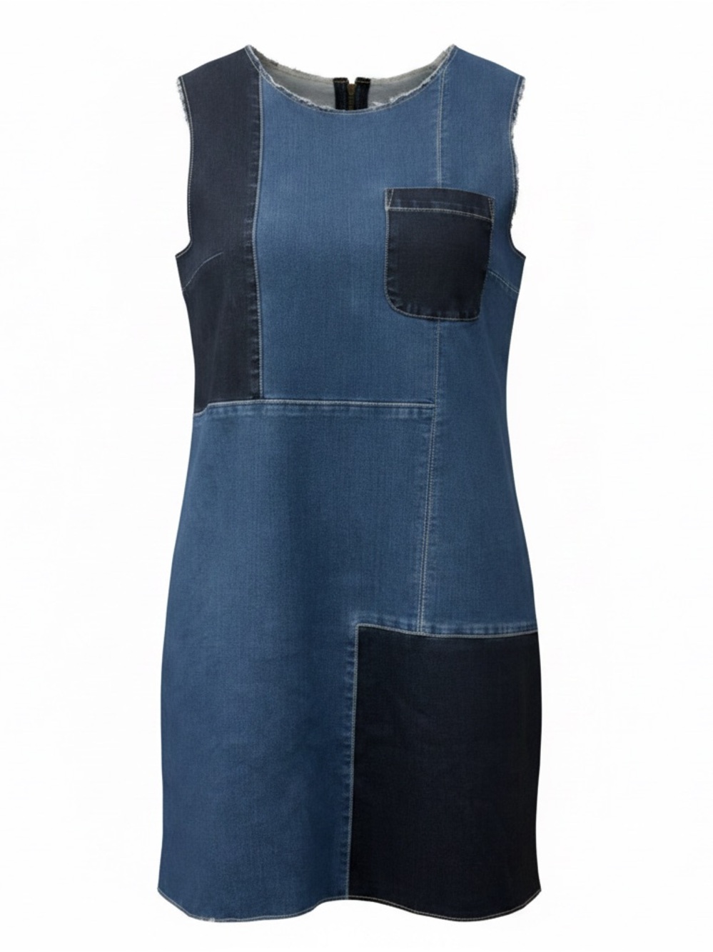 Patchwork Denim Shift Dress By Soho New York & Company Medium 72% Cotton 26% Pol